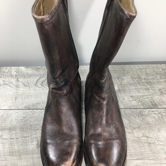 BED STU 190 Distressed Brown Leather Womens Riding Short Inside Zip Boots Size 7 - Picture 4 of 10